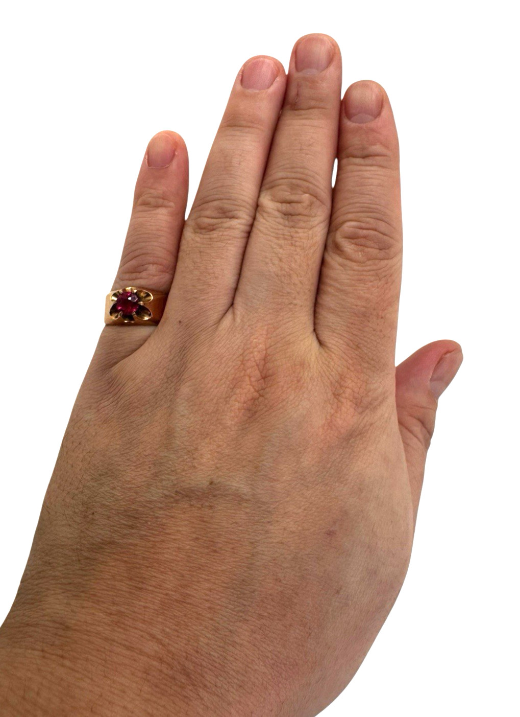 Solid 10K Yellow Gold Ruby Stone Ring Size 9 - image 5