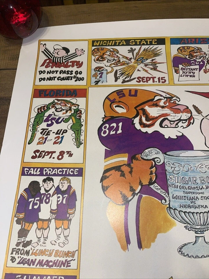 Póster Sugar Bowl 1985 LSU TIGERS VS Nebraska Husker firmado numerado RARO Foto 4 de 4