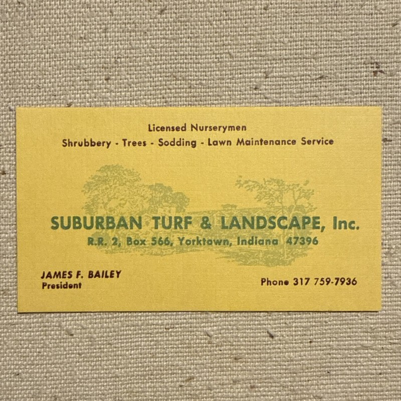 Vintage Business Cards Suburban Turf Landscape Yorktown Indiana Nursery Trees