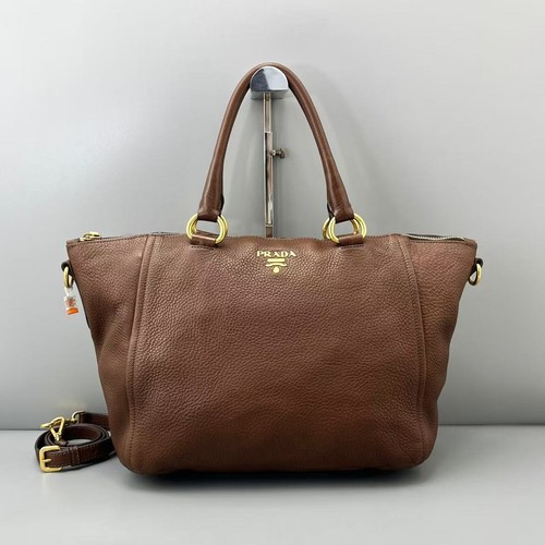Prada Brown Pebbled Leather Everyday Tote Bag