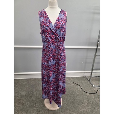 Relativity Womens 3X Maxi Dress Red Blue Geometric Tile Print Faux Wrap V-Neck