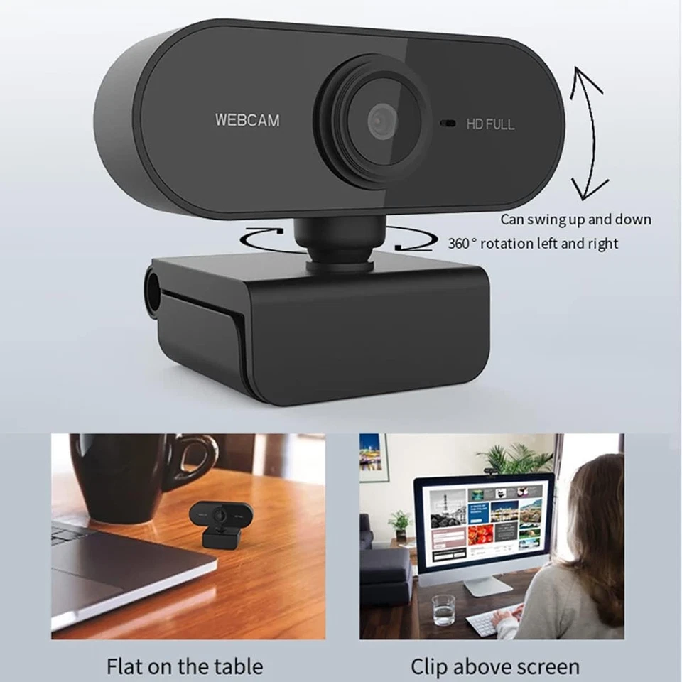 Webcam mit Mikrofon Kamera PC Cam 1080p HD 360° einstellbar USB Webcam für Konfe - Bild 3 von 4