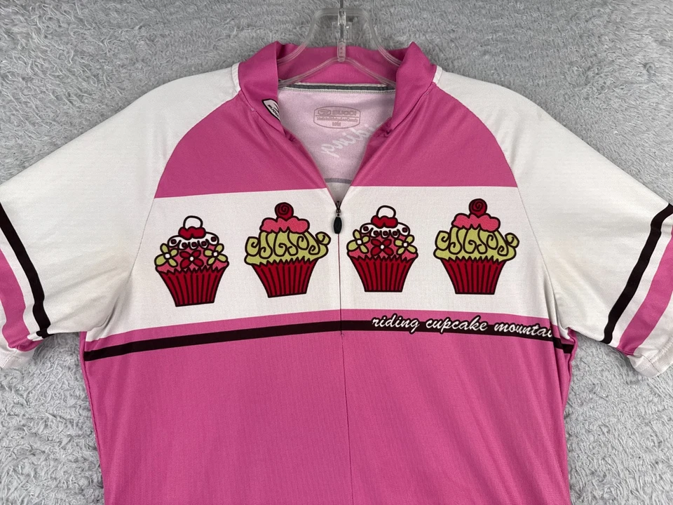 Sugoi Cycling Jersey Women Medium Pink White Cupcakes 1/2 Zip Polyester Pockets - Image 4 of 4