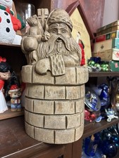 Santa Claus In Chimney Carved Wood Farmhouse / Cabin Rare