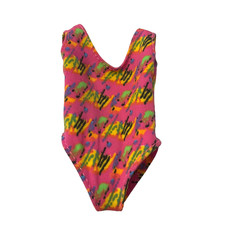 Vintage Barbie Doll Swimsuit One Piece Pink Multicolor Purple Label