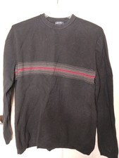 VTG Cherokee Mens Blue Pullover Ribbed Sweater Black Grey Red Chest Stripes XL
