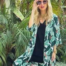 Rachel Zoe One Size Tropical Kimono with Tie Front