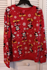 Disney Brand Mickey Mouse Junior Girls Sweatshirt Large L 11-13 Red Snowflake