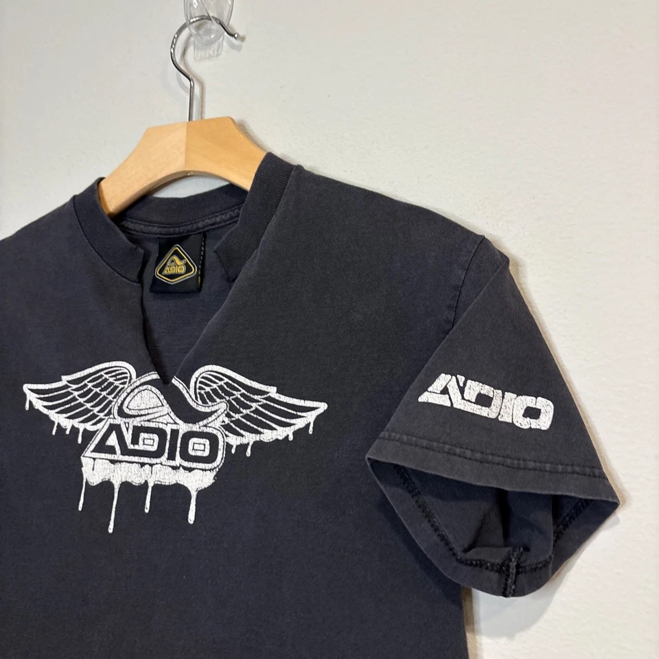 Adio Black Shirt Skateboarding 17x24 Y2K Men's Size Small Winged Logo USA Made - Image 4 of 4