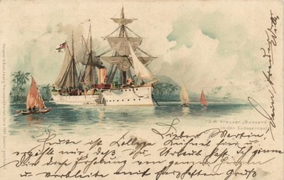 PC SHIPS WARSHIP CRUISER S.M. KREUZER BUSSARD VINTAGE POSTCARD (b62595)
