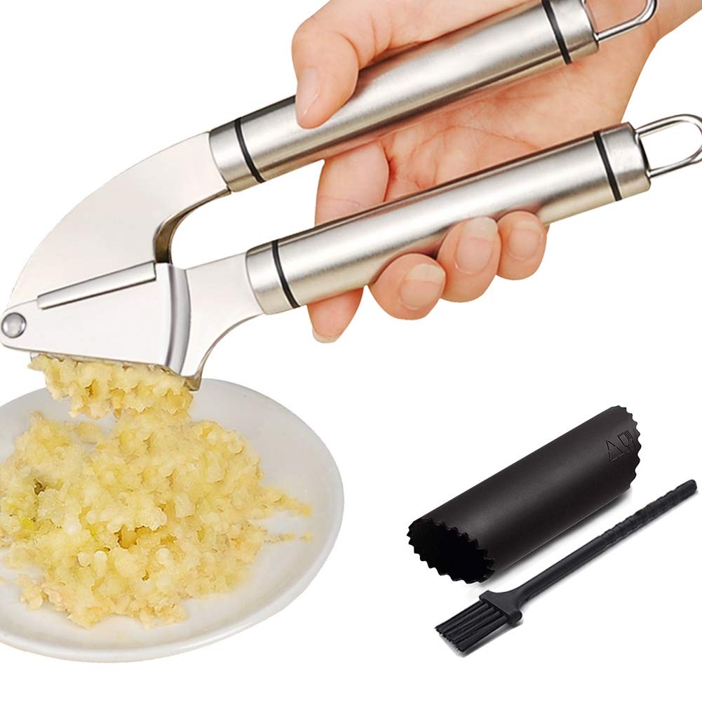 Premium Garlic Press Set - Large Capacity Stainless Steel Mincer,