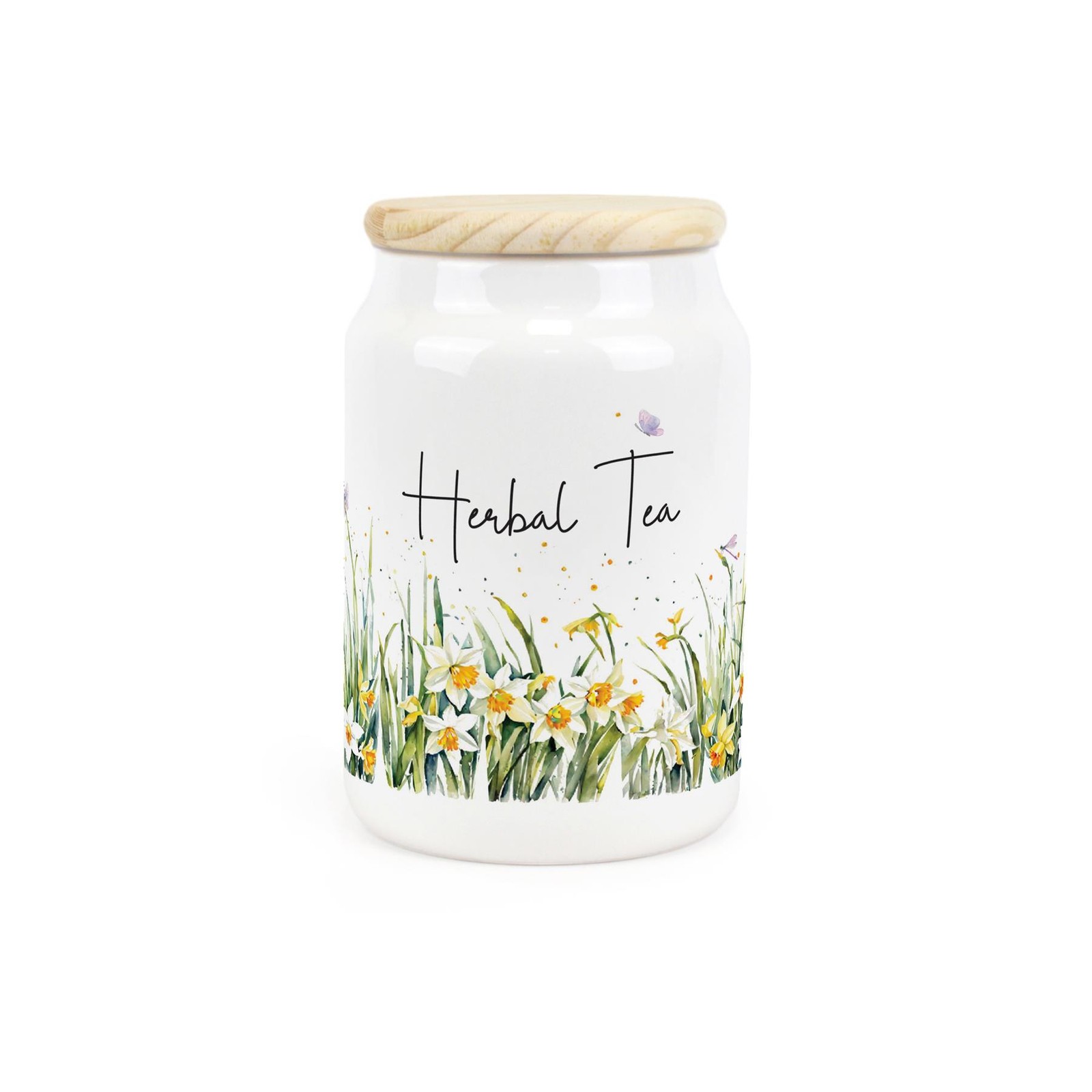Spring Daffodils Herbal Tea Canister - Ceramic Kitchen Storage Jar Gift