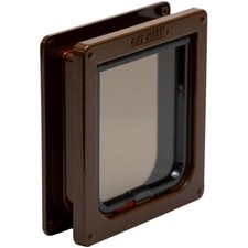 4-Way Locking Cat Flap - Weatherproof Door for Small to Medium Cats in Brown