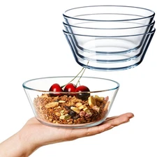25oz Flat Bottom Small Glass Bowls Set of 4, 6in Clear Glass Cereal Bowls, Sh...