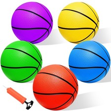 Mini Basketball Set - 5 Pack 6" Small Balls with Pump, Over The Door Mini Hoo...