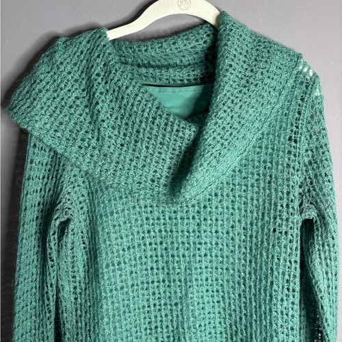 Jones New York Green Long Sleeve Cowl Neck Open Knit Mohair Sweater Size Large - Picture 2 of 7