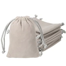 Velvet Bags with Drawstrings 3 x 4 Inch - (10 Pack, Silver)