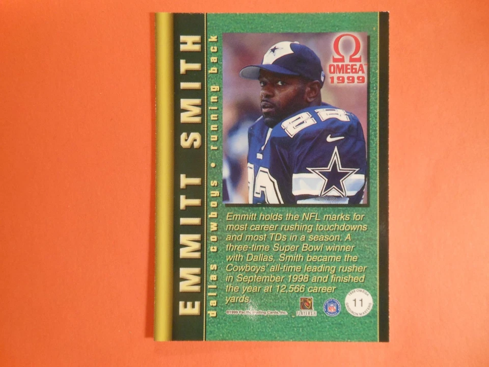 1999 Pacific Omega - Gridiron Masters Emmitt Smith #11 - Image 4 of 4