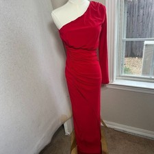 Fashion Nova dress SZ M One long Sleeve Maxi  Bodycon Cherry Red slit event NEW