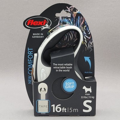 Flexi New Comfort Retractable Dog Leash Tape 16ft Small Grey Black 33lbs Max
