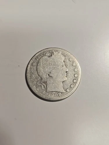 1908 Barber Head Silver Quarter Dollar 25c