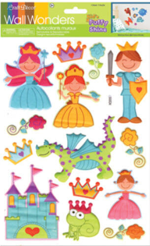 3D PUFFY PRINZESSIN Wandaufkleber 14 Aufkleber Funkeln Raumdekor Ritter Burg Drache - Bild 1 von 1