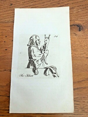 original 1750 small woodcut by hans holbeine ''  the ideot ''