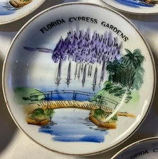 6 Cyprus Garden Souvenir Plates 4.5” Diam Japan Porcelain Saucers Painting Varie