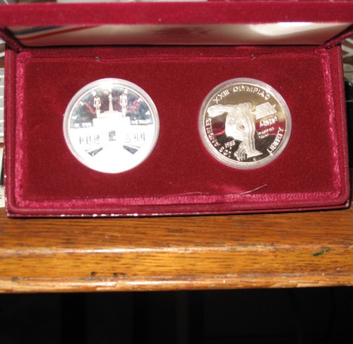 Proof set of two.1983 & 1984 US Olympic Silver Dollars Set w/ Case - Los Angeles - Picture 2 of 3