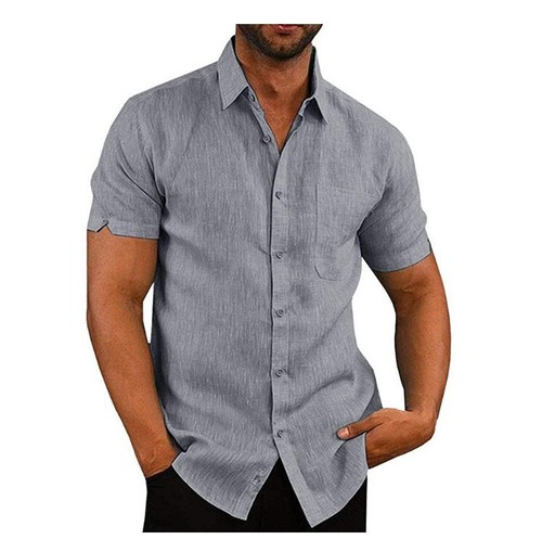 Mens Cotton Linen Shirt Summer Short Sleeve Casual Loose Button Down Tops Blouse - Picture 20 of 20