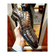 Men Handmade Leather Crocodile Pattern Dress Oxford Shoes Formal Brown Boot