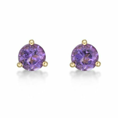 Round Shaped Amethyst Martini Stud Birthstone Earrings in 14K Yellow Gold - 3mm - Picture 1 of 5