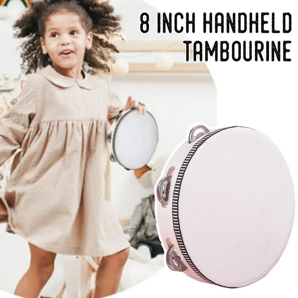 ✿Hand Held Musical Tambourine Drum Bell w/ Metal Ringtone Drum Percussion I9H1 - Image 2 of 4