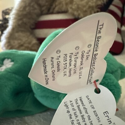 Ty Beanie Baby Erin The Bear 1997 Retired Plush Toy St Patrick's