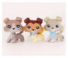 3x Pet Shop LPS Collie 363 67 58 Raised Paw Blue Eyes Dog Puppy with Accessories