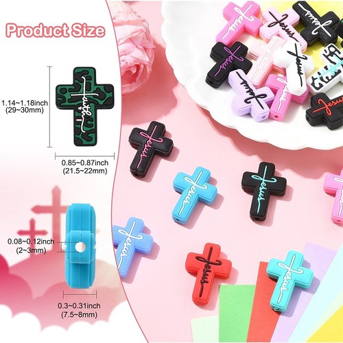18Pcs Cross Silicone Focal Beads Spacer Beads for Bracelets Pen Keychain Making - Picture 2 of 9