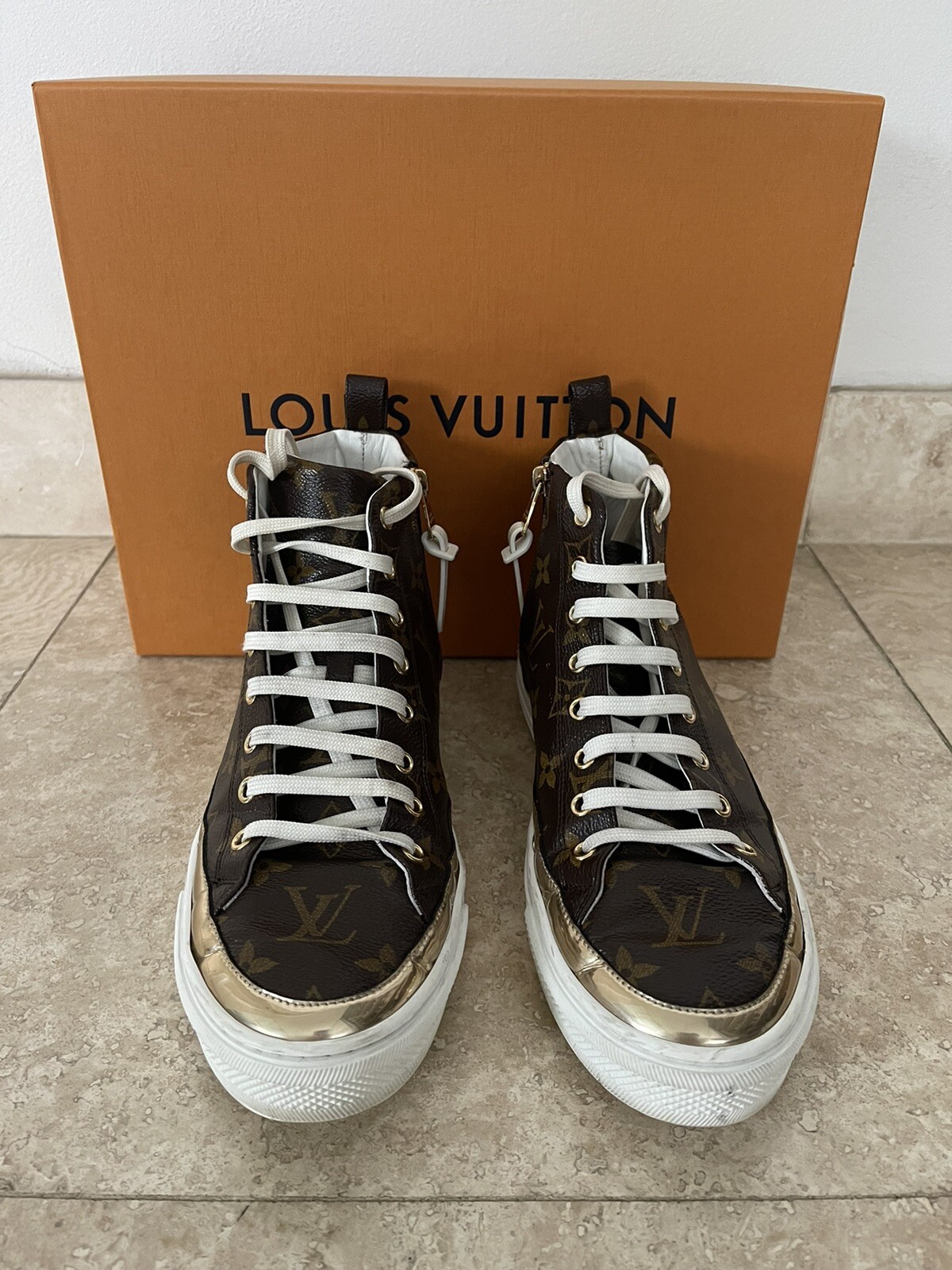 Authentic Louis Vuitton Brown Monogram Canvas Stellar High Top Sneakers Size 39