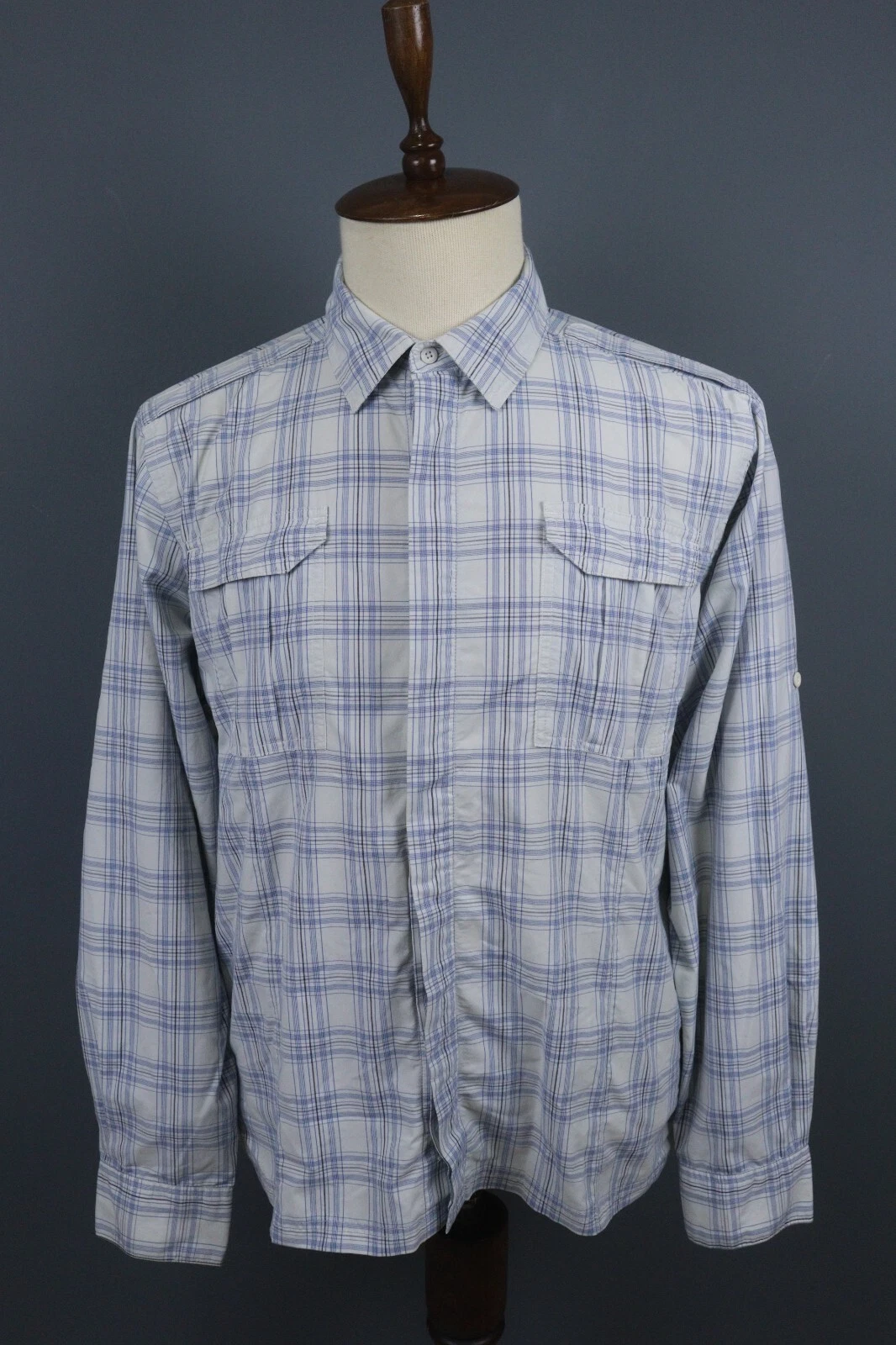 The North Face Blue Plaid Long Sleeve Button Down Pockets Shirt Size L