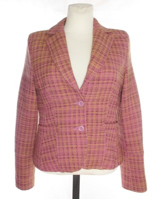 STRENESSE BLAU Damen Rosa Kariert Jacke Blazer Freizeit 100% Wolle Strick D 40 UK 12