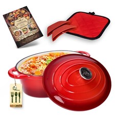 Pentola griglia pentola in ghisa smaltata con coperchio e accessori 5,5 L