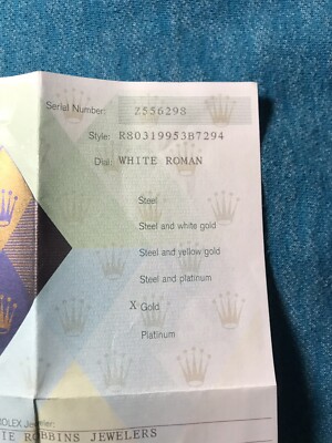 Rolex Certificate Guarantee Warranty For a Z serial Datejust