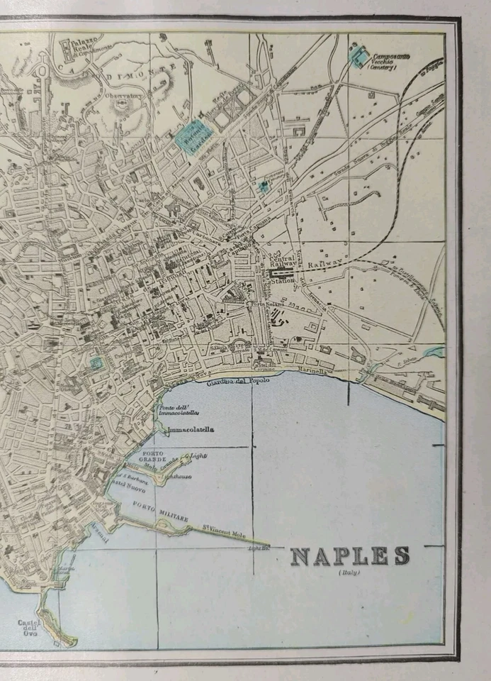 Mapa vintage 1902 NÁPOLES ITALIA 14"x11" antiguo original POZZUOLI SPACCANAPOLI Foto 3 de 4