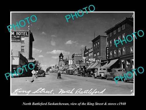OLD 8x6 HISTORIC PHOTO OF NORTH BATTLEFORD SASKATCHEWAN KING St & STORES 1940 - 第 1/1 張圖片