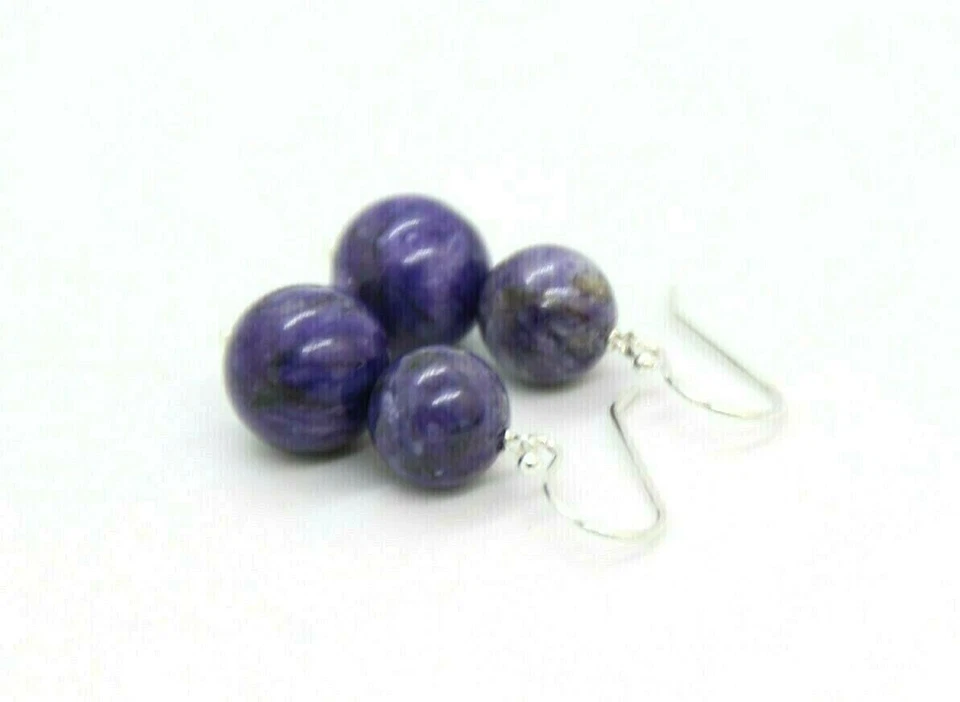 Sugilite Purple 8mm & 10mm Ball Gemstone 925 Sterling Silver Earrings 1 1/4" Foto 2 de 4
