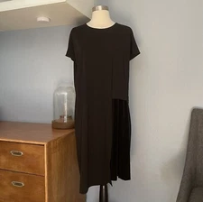 ATSURO TAYAMA Japan Shift Dress Black Velvet Combo Lagenlook Size US 6