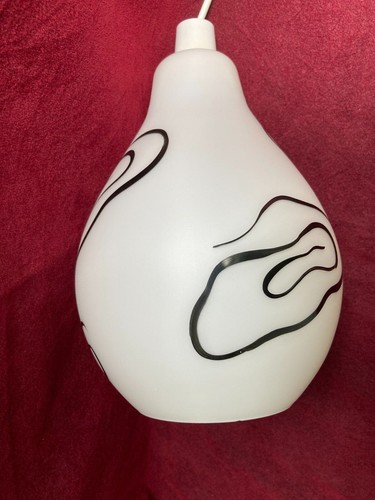 Retro Vintage White Glass Ceiling Light Pendant Shade Hand Painted 1960's - Picture 8 of 11