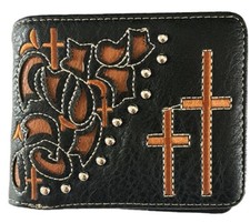 Cross Embroidered Mens Wallet Western Bifold Style W057 Black/Brown