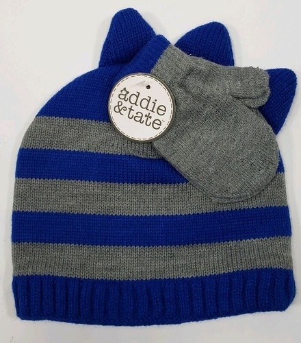 Addie & Tate Blue Gray 2-4 Years Toddler One Size Winter Mitten And Hat Set - Picture 2 of 3