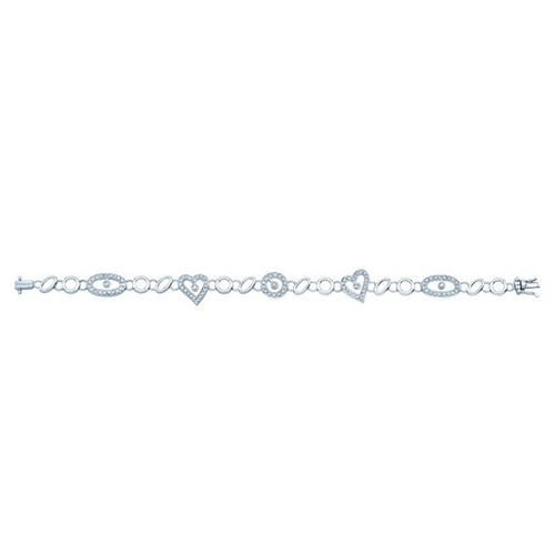 Diamond Heart Oval Link Bracelet 14K White Gold Millgrain 1.00CT Round Natural - Picture 2 of 3
