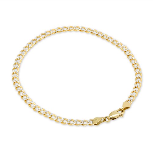 14K Yellow Gold Mens 3.5mm Diamond Cut White Pave Cuban Curb Chain Bracelet 9" - 第 3/8 張圖片